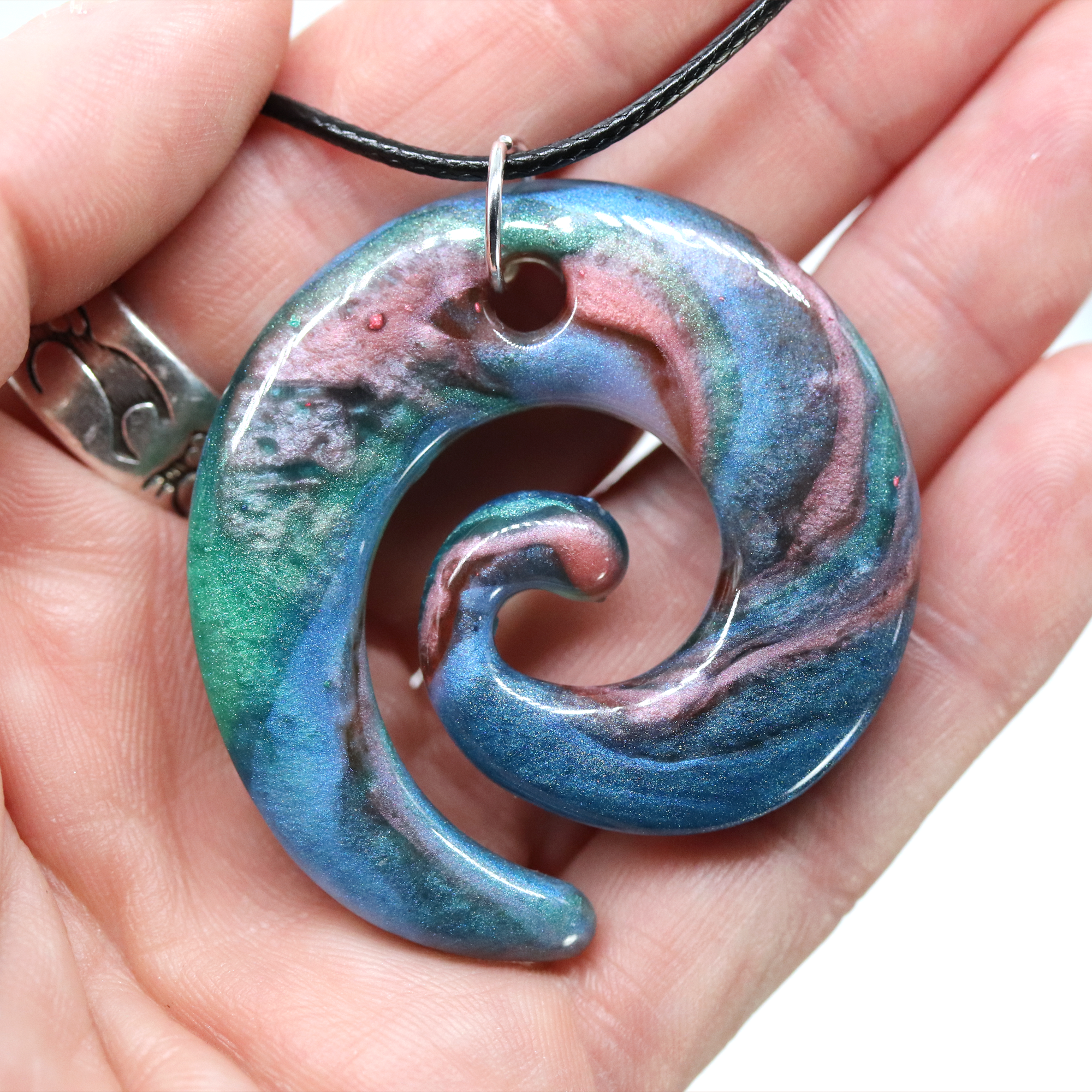 Colorful Earthy Blue Marble Spiral Pendant image 5