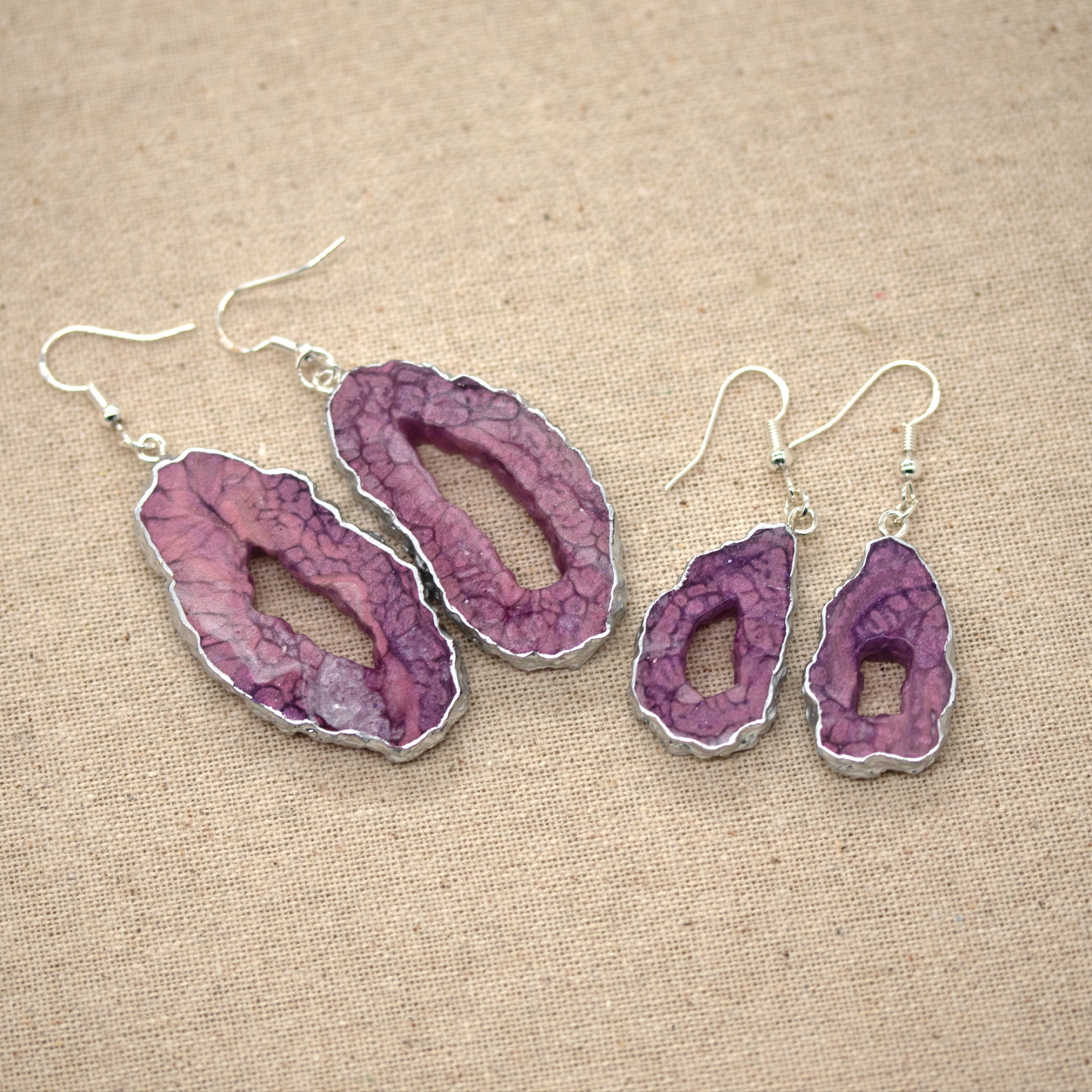 Lavender Crackle Geode Earrings Set image 2