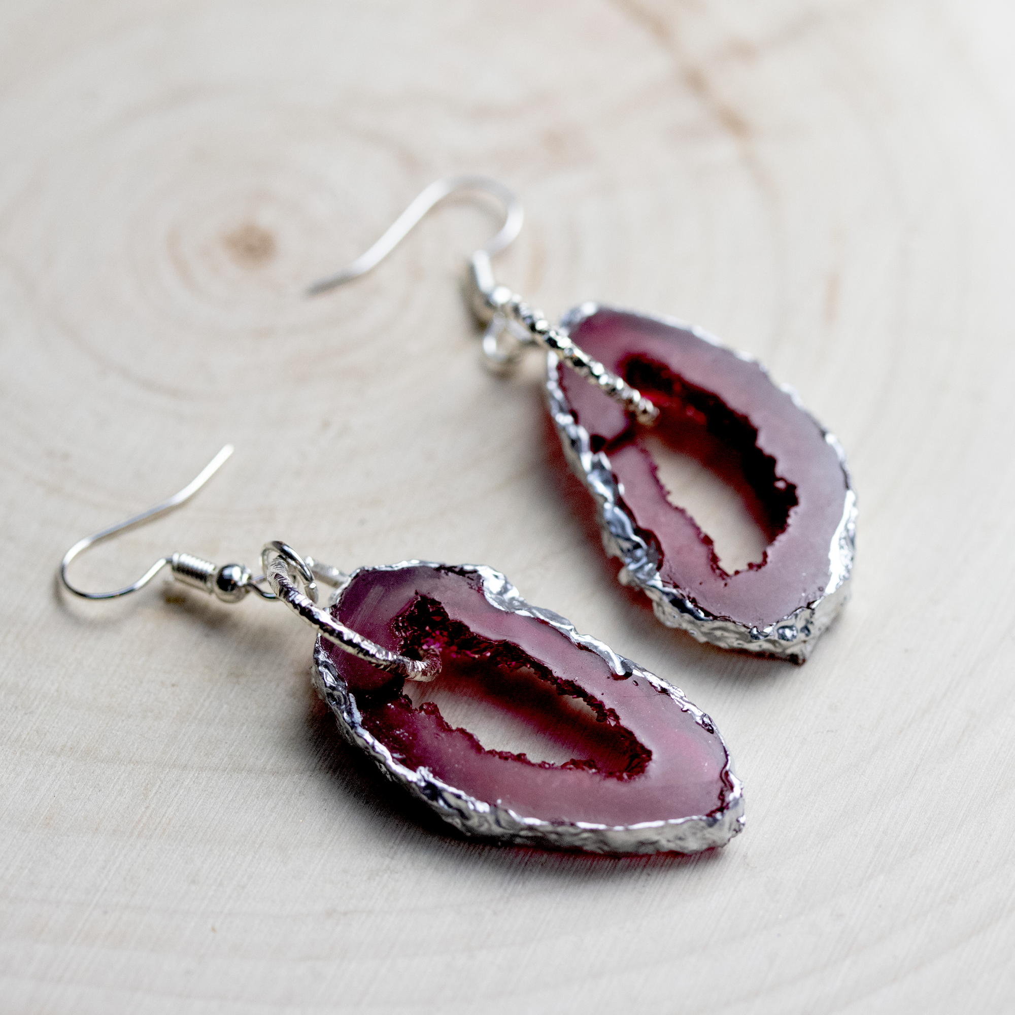 January - Garnet Birthstone Inspired Geode Earrings image 0