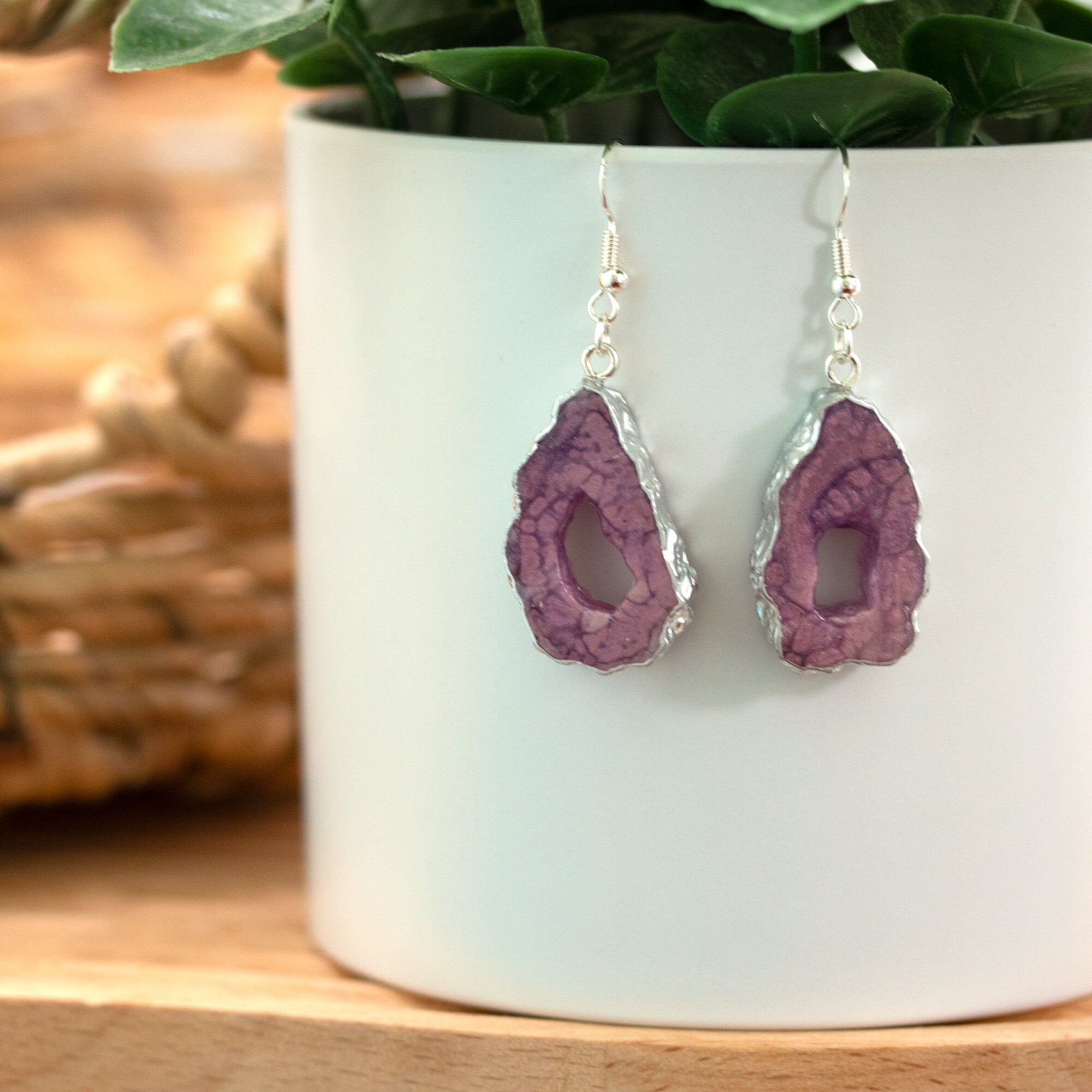 Lavender Crackle Geode Earrings Set image 8