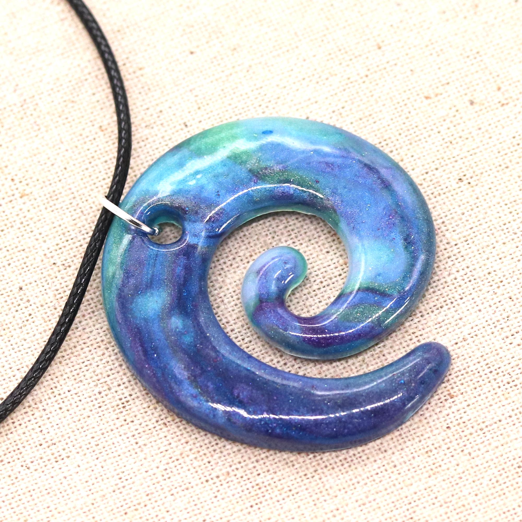 Blue Galaxy Marble Spiral Pendant image 6