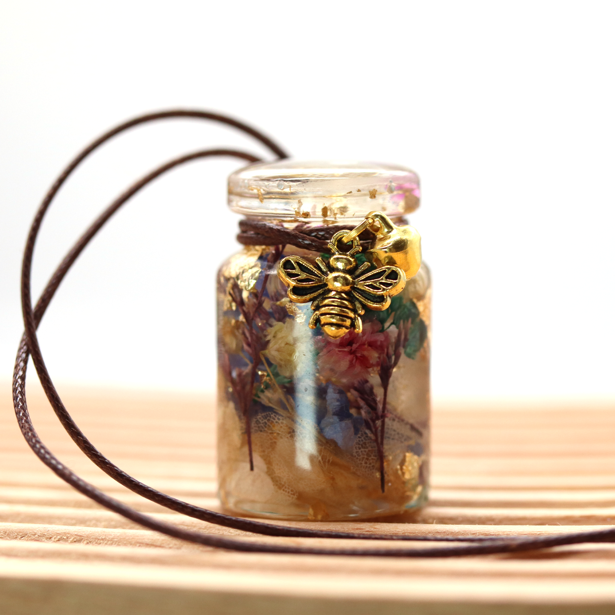 Botanical Gold Leaf Mason Jar Flower Pendant image 0