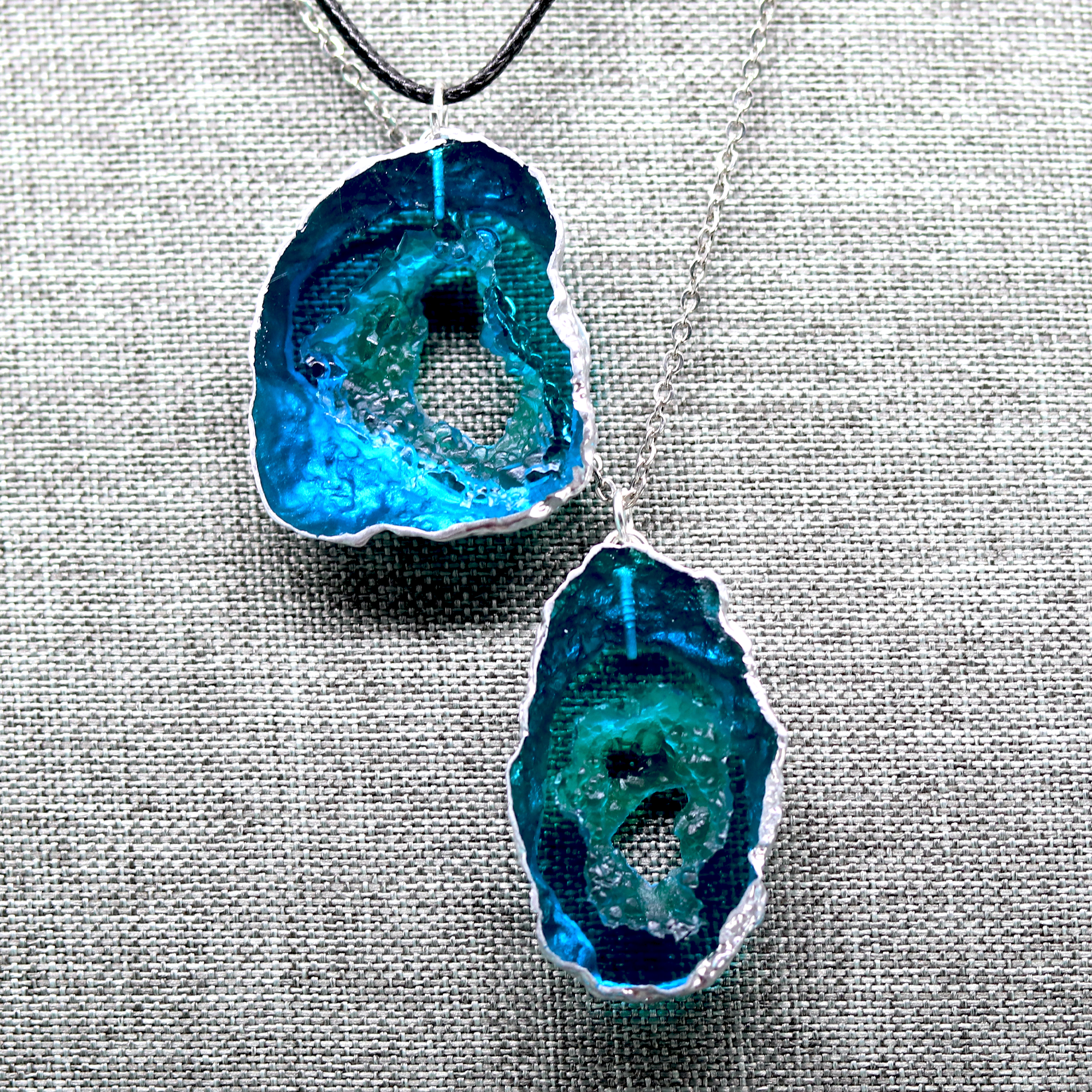 Aqua Clear Blue Water Geode Pendant image 8