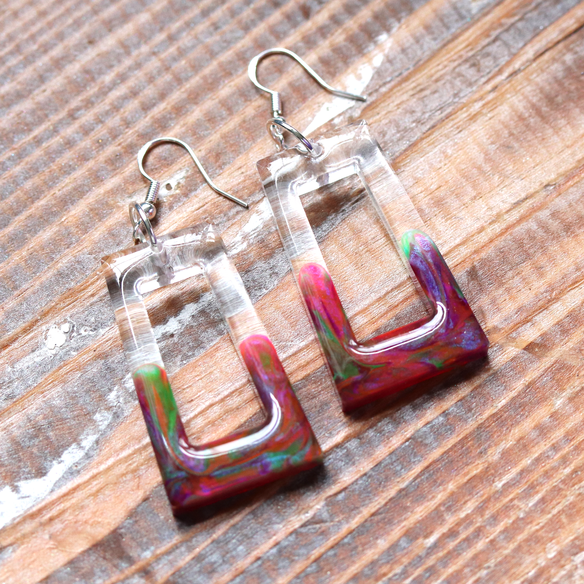 Psychedelic Swirl Boho Trapezoid-Shaped Earrings image 1