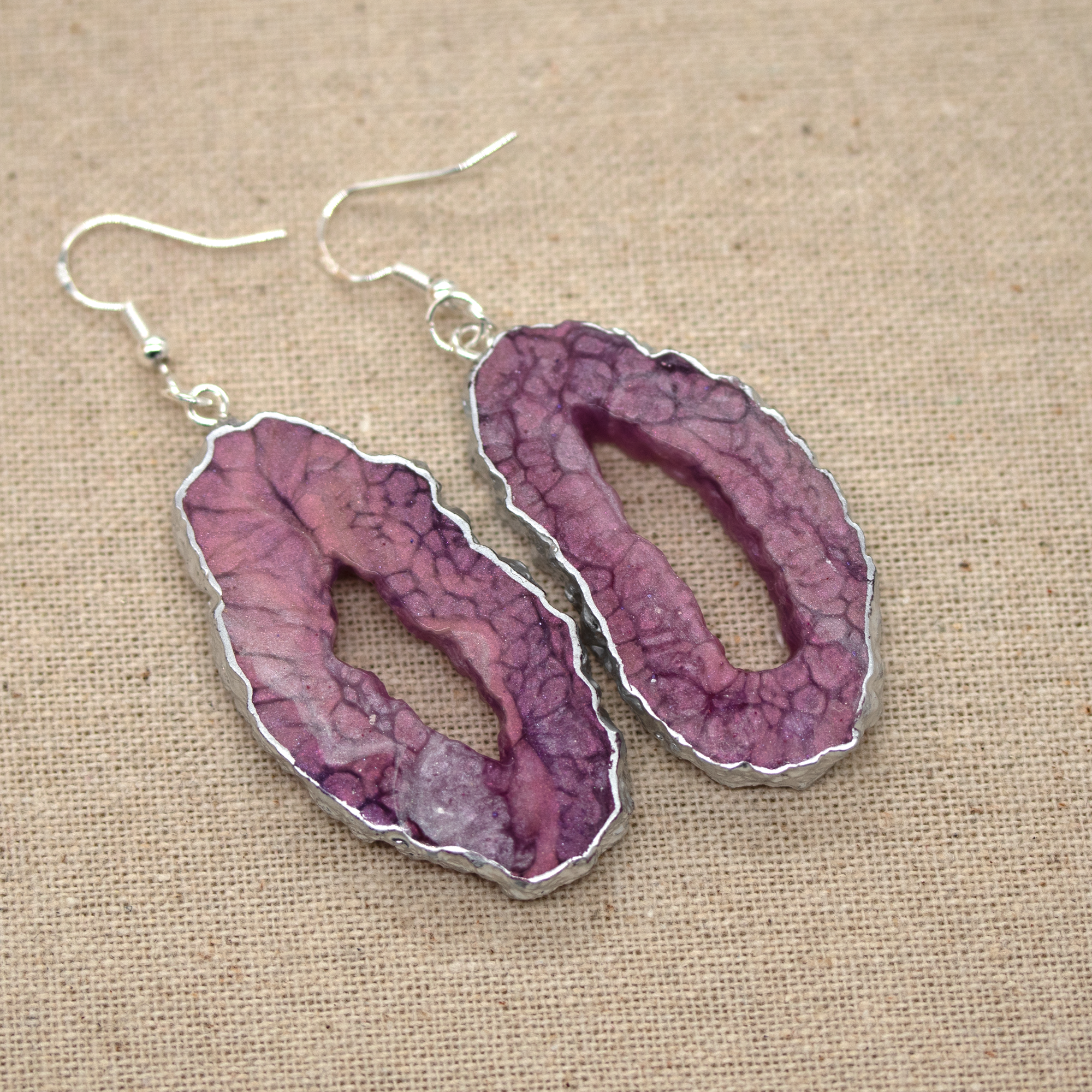 Lavender Crackle Geode Earrings Set image 3