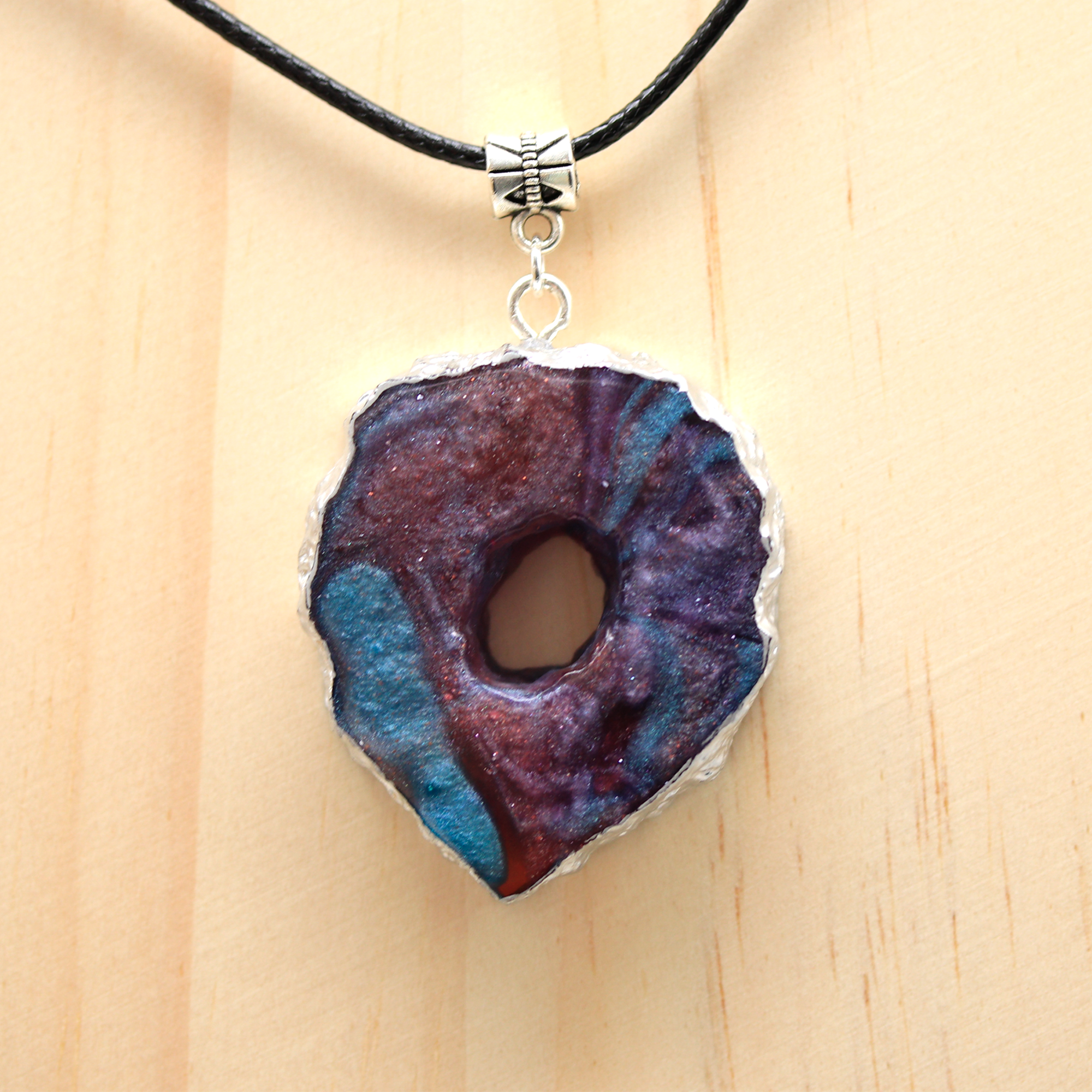 Teal + Purple Galaxy Geode Pendant image 2