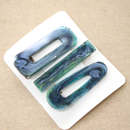 Smokey Green Galaxy Barrette Set image 6