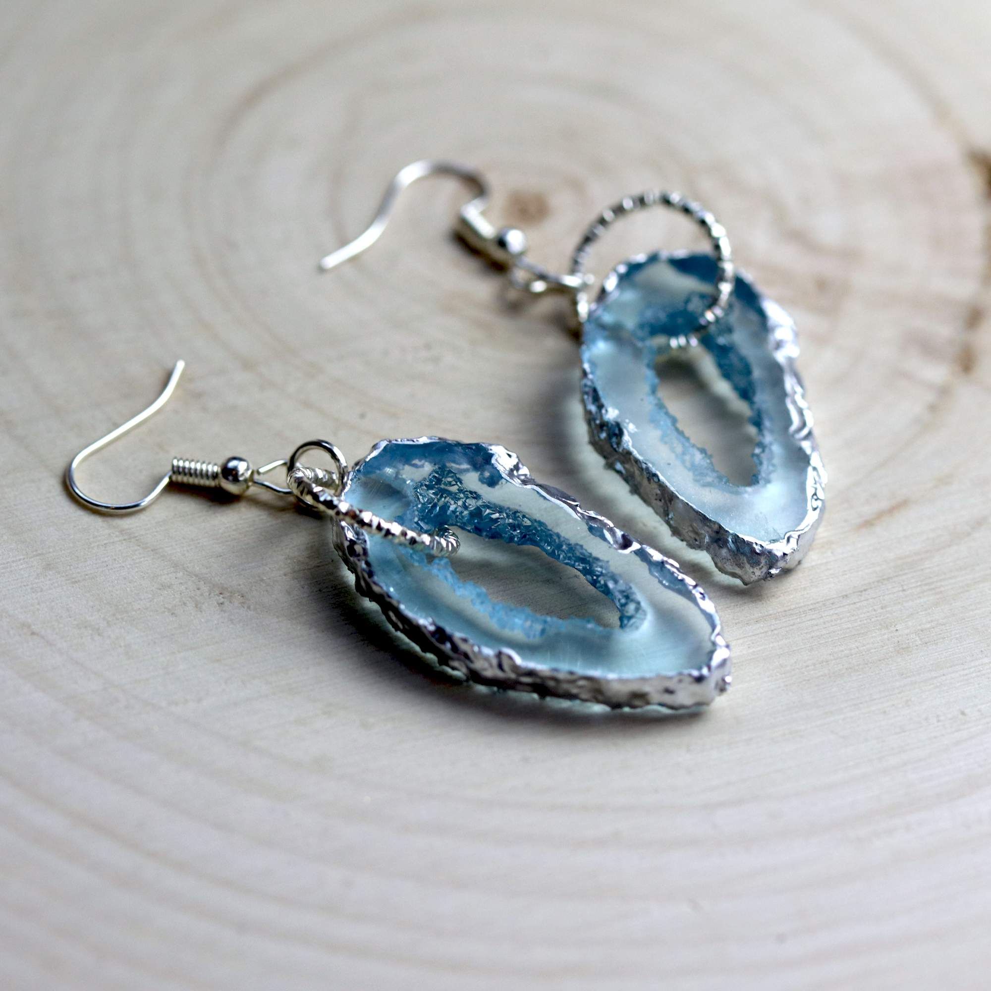 March - Aquamarine Birthstone Inspired Geode Earrings image 0