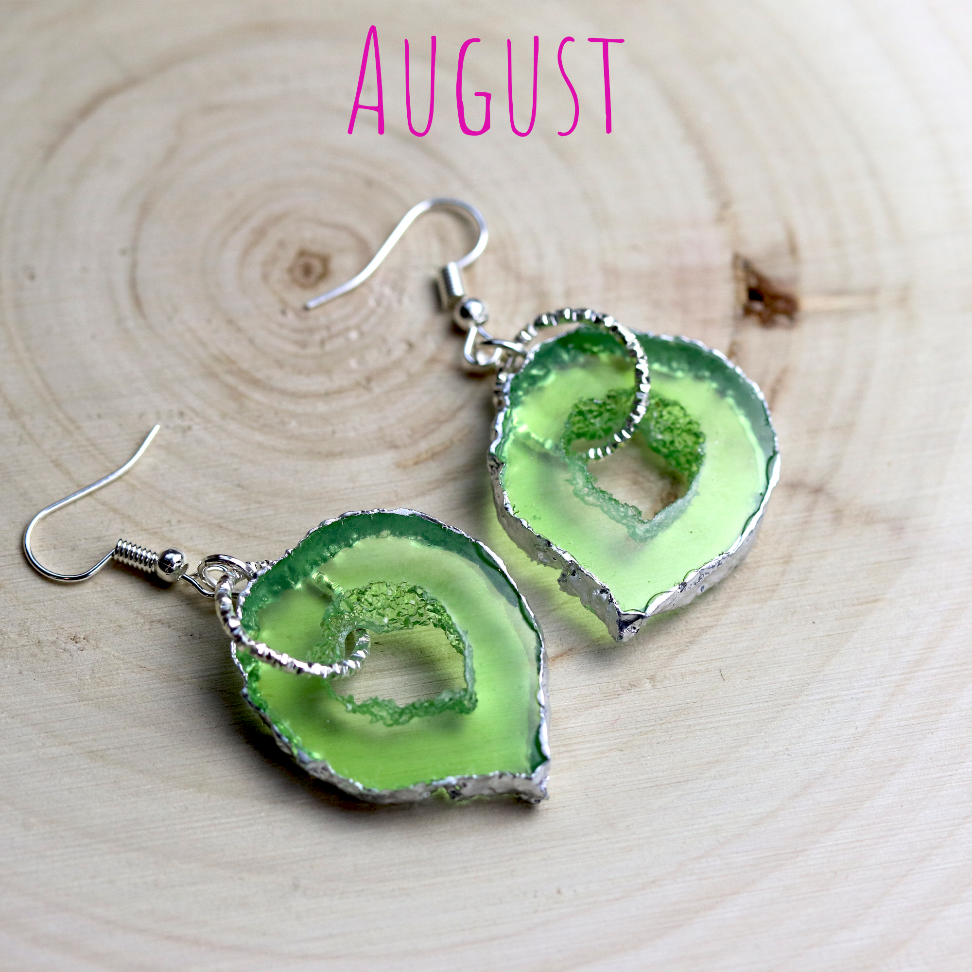 August - Peridot Birthstone Inspired Geode Earrings image 2