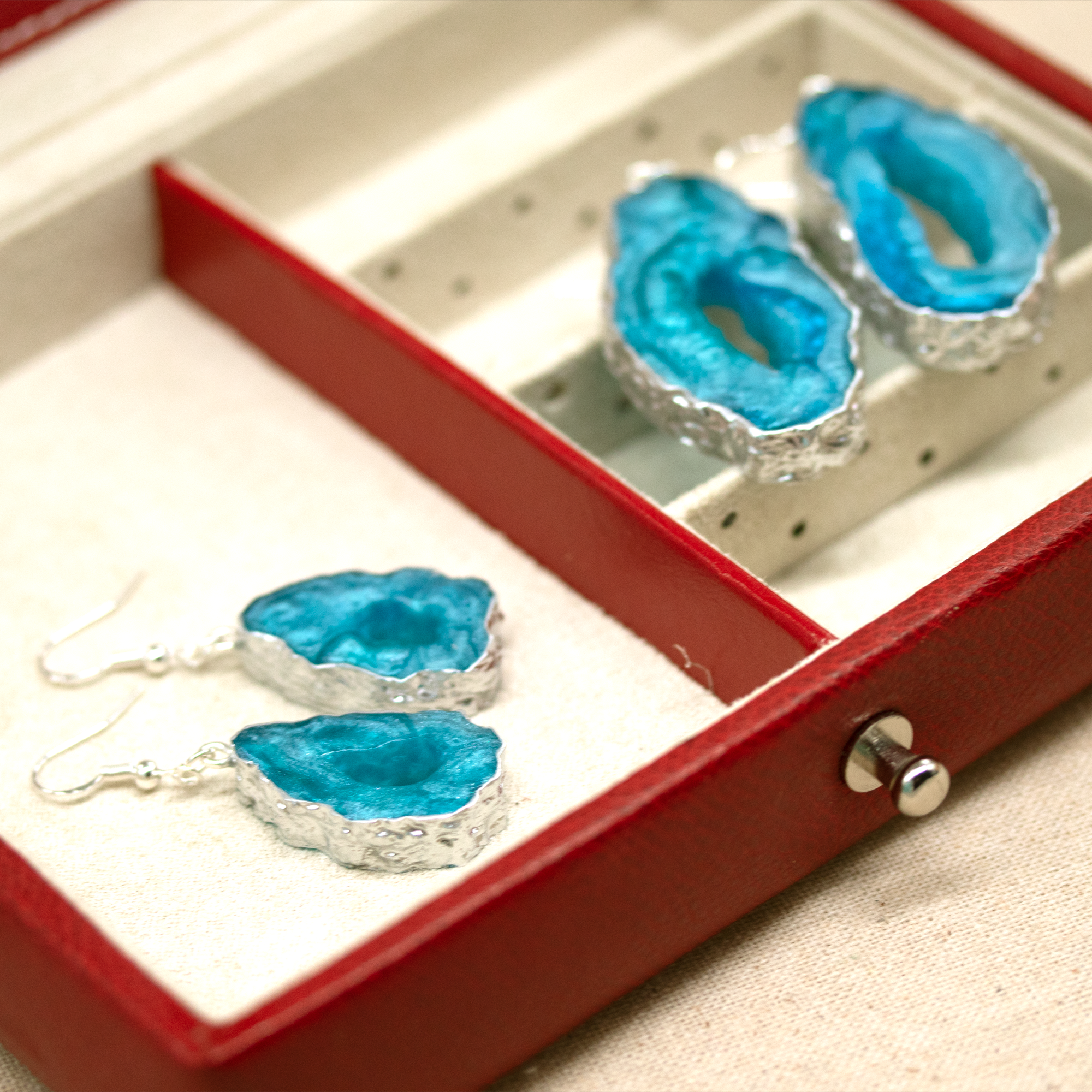 Aqua Blue Water Geode Earrings image 3