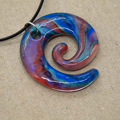 Red + Blue Marble Spiral Pendant image 0