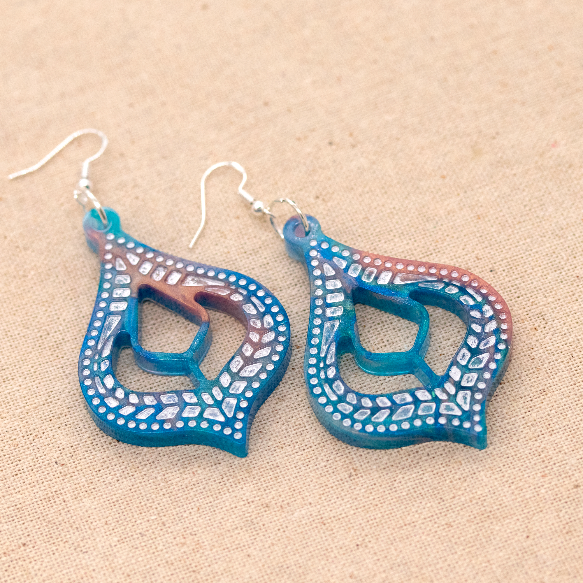 Coral +Teal Marble Moroccan-Inspired Boho Earrings image 5