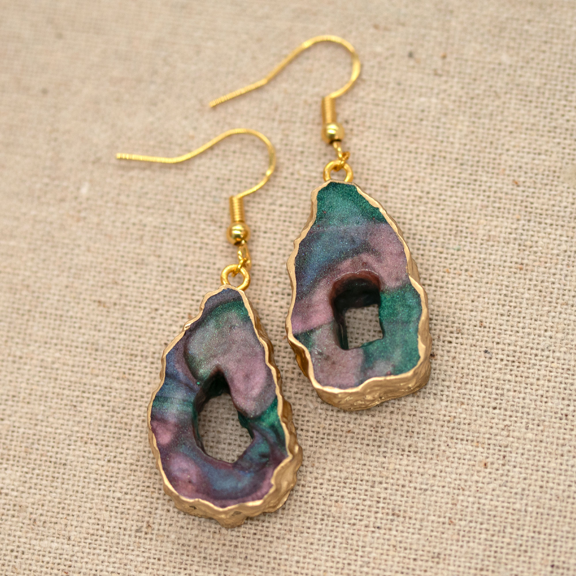 Earthy Marble Geode Agate Earrings image 1