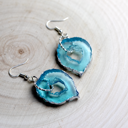 December - Blue Topaz Birthstone Inspired Geode Earrings image 0