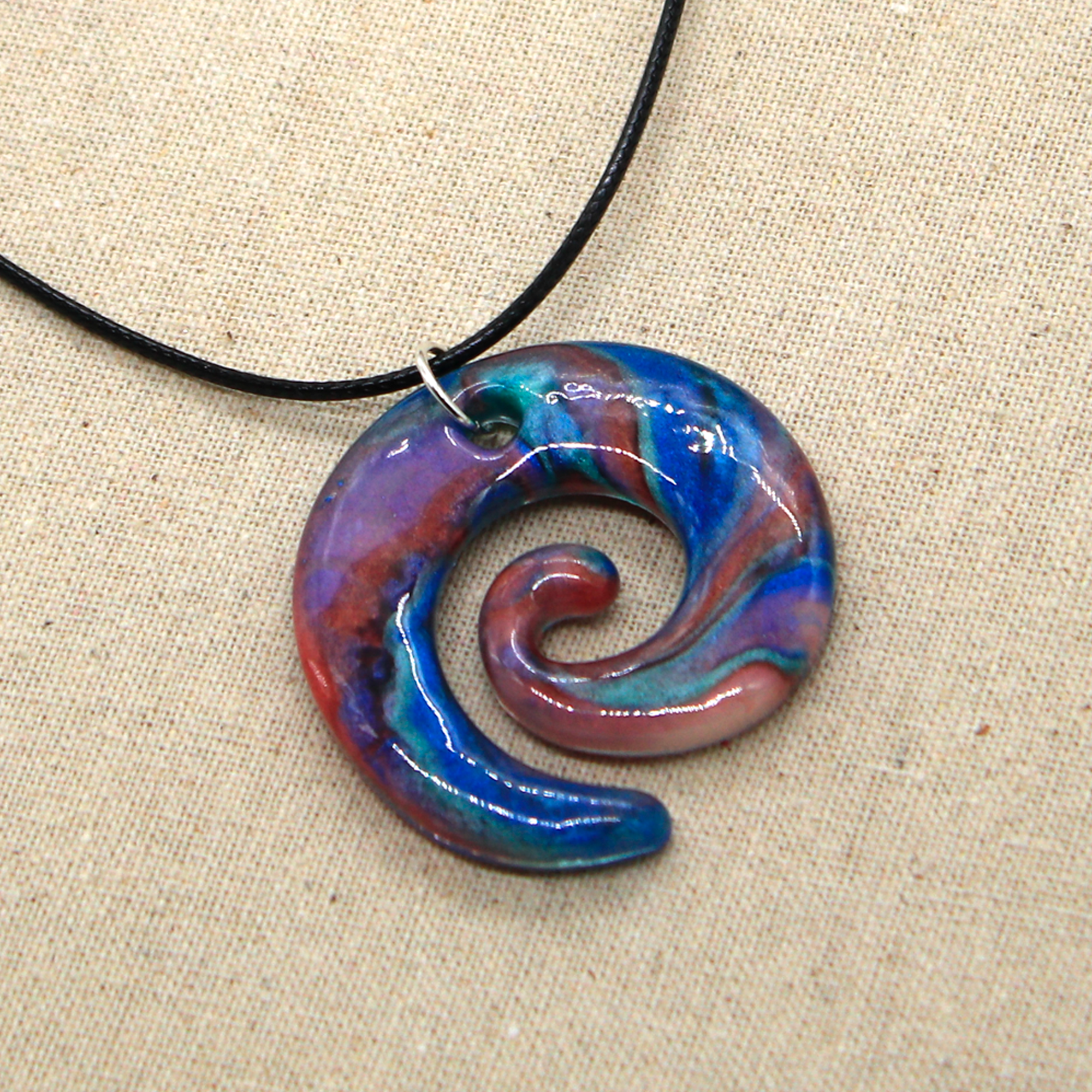 Red + Blue Marble Spiral Pendant image 2