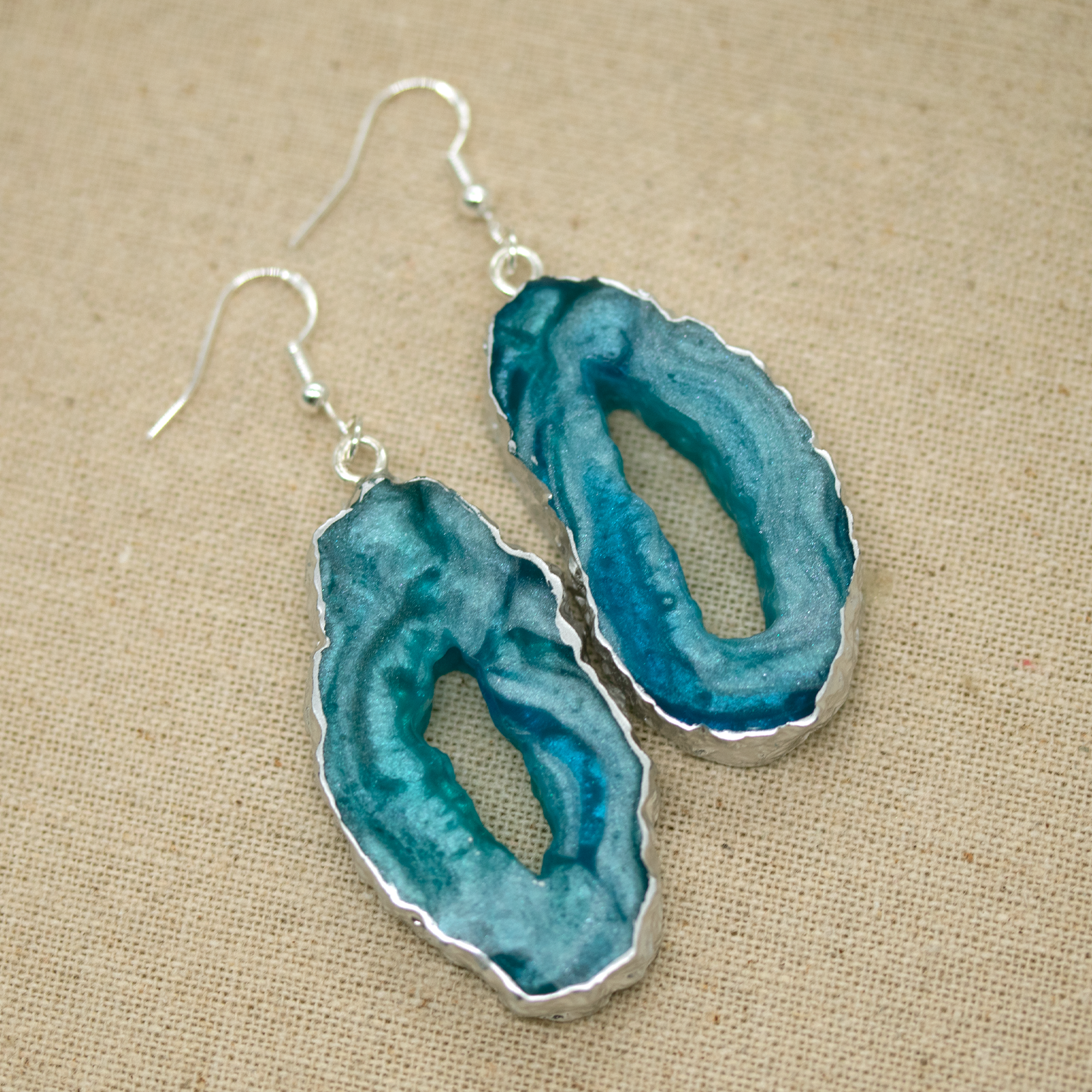 Aqua Blue Water Geode Earrings image 1