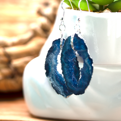 Blue Galaxy Geode Earrings image 7