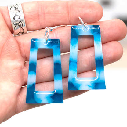 Boho Trapezoid-Shaped Blue + White Cloud Earrings image 7