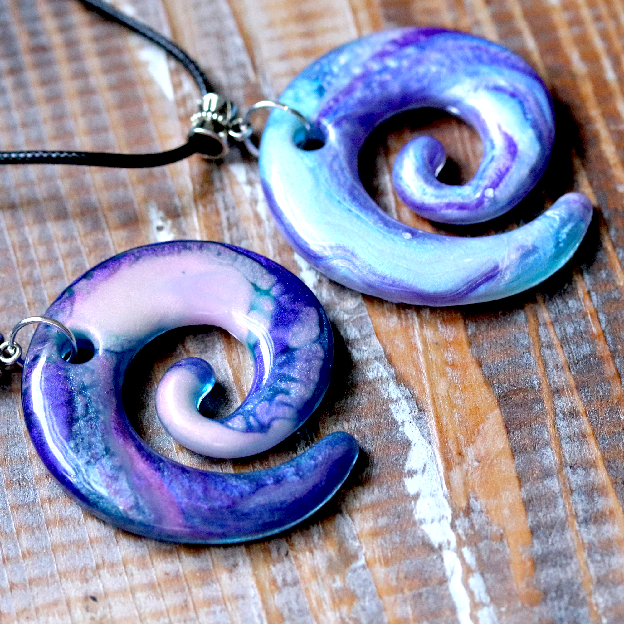 Purple + Blue Opal Marble Spiral Pendant image 1