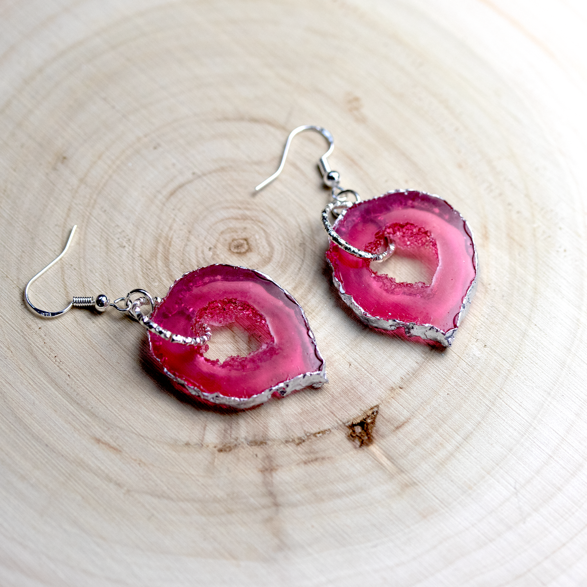 October - Pink Tourmaline Birthstone Inspired Geode Earrings image 0