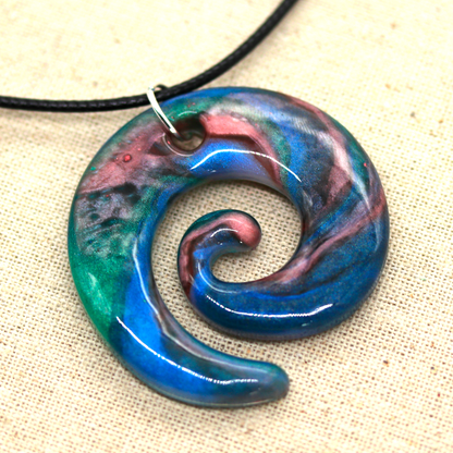 Colorful Earthy Blue Marble Spiral Pendant image 1