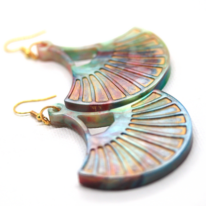 Opal + Gold Marble Fan-Shaped Boho Earrings image 4