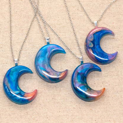 Blue + Rose Gold Crescent Moon Pendant image 2