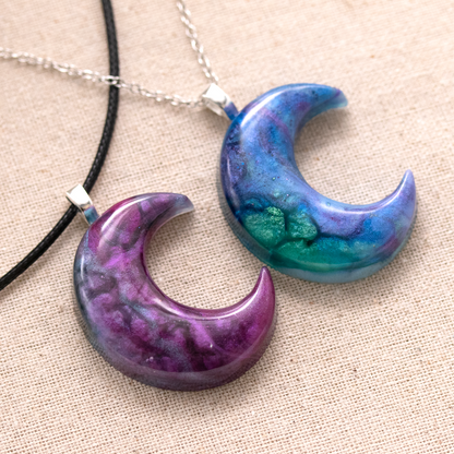 Purple or Blue Marbled Galaxy Crescent Moon Pendant image 8