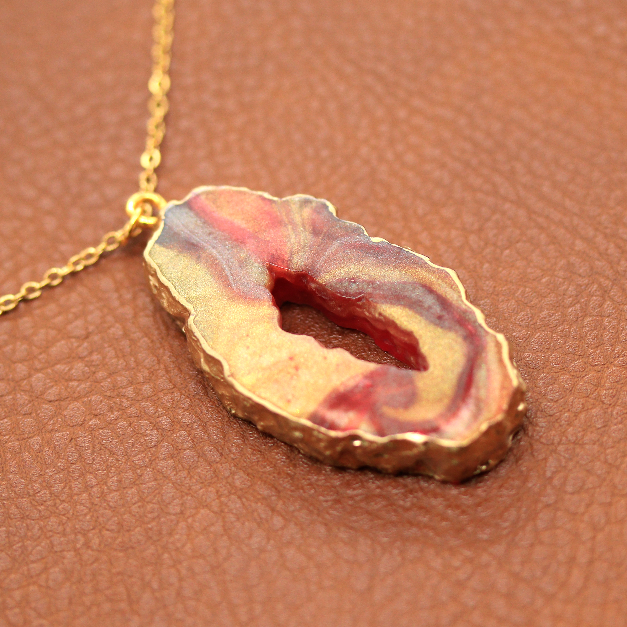 Red + Orange Tortoise Geode Pendant image 0