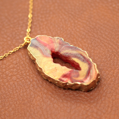 Red + Orange Tortoise Geode Pendant image 0