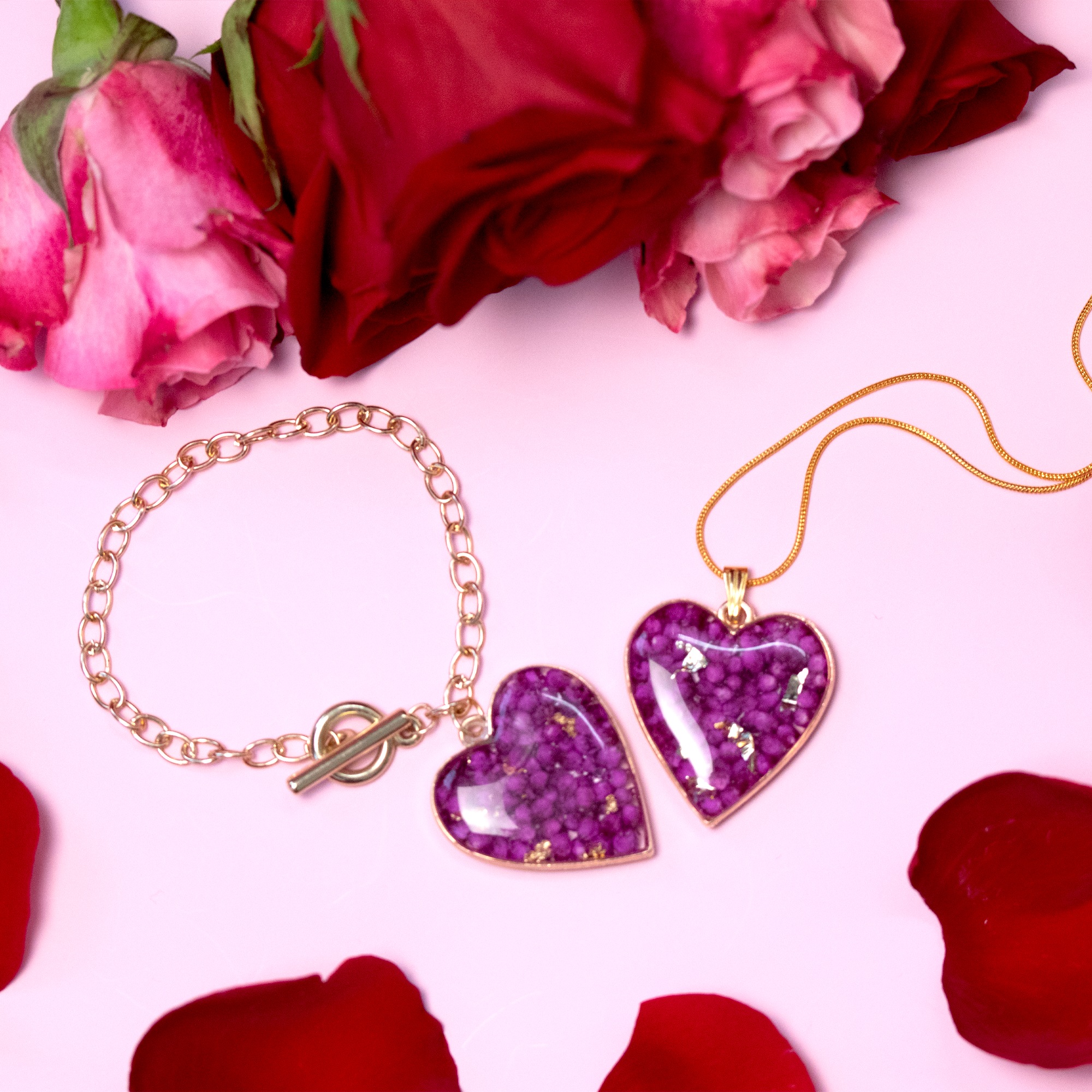 Rosé Amoré Heart Limited Edition Pendant and Bracelet Set in Fuchsia Pink image 0