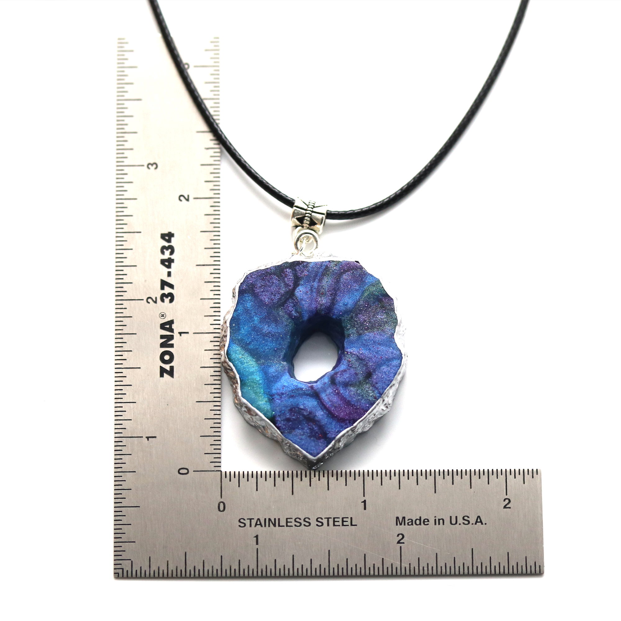 Blue + Purple Galaxy Geode Earrings + Pendant Set image 9