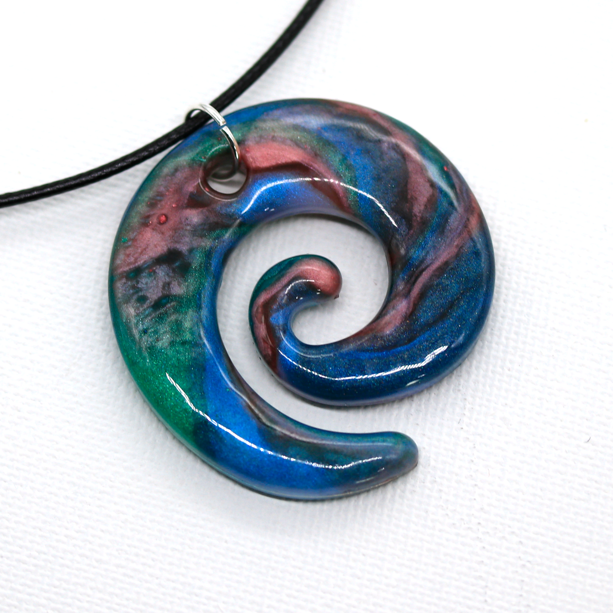 Colorful Earthy Blue Marble Spiral Pendant image 7