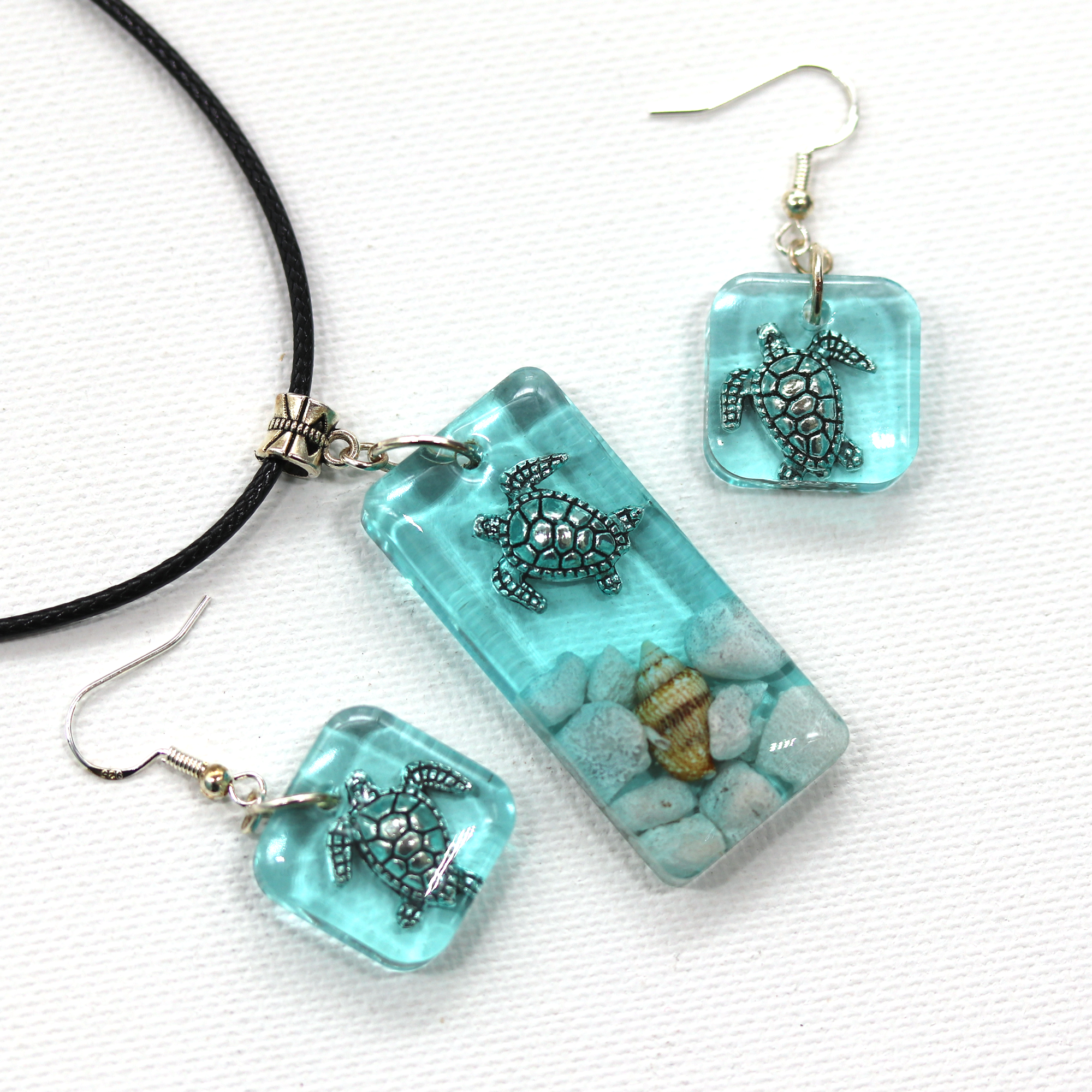 Turtle Underwater Seascape Earrings + Pendant Set image 5