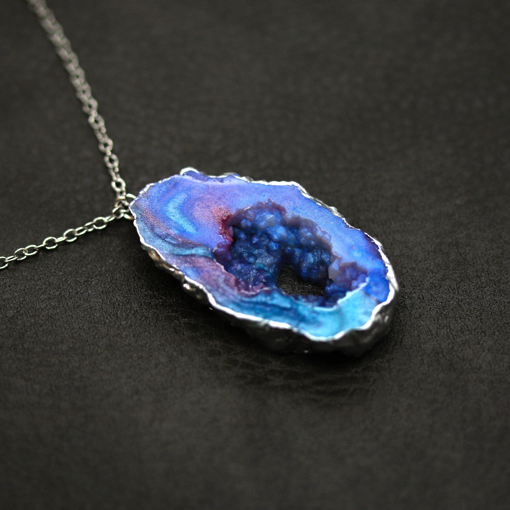 Blue Opal Geode Pendant + Earrings Set image 6