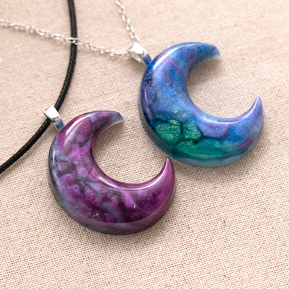 Purple or Blue Marbled Galaxy Crescent Moon Pendant image 5