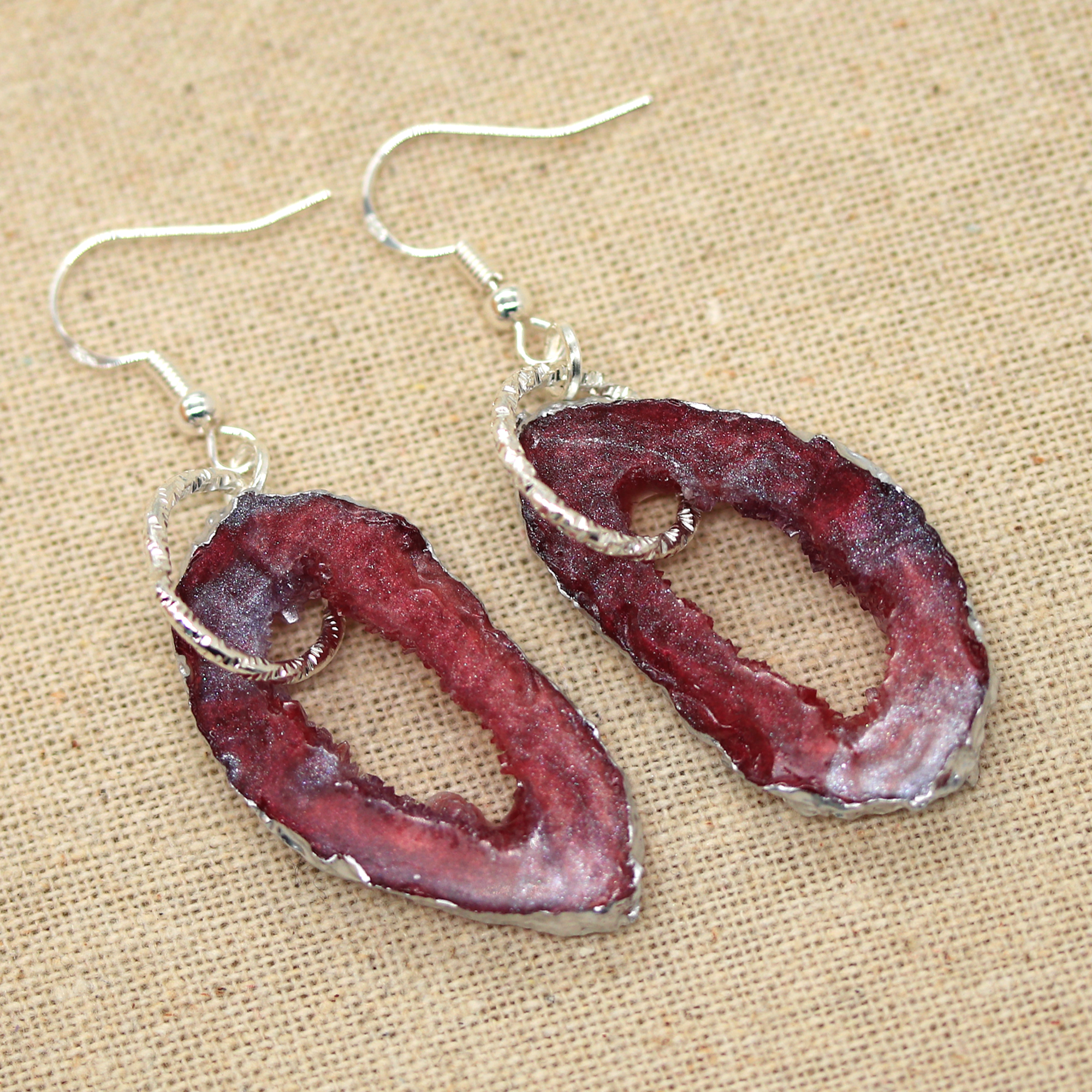 Burgundy Red Geode Earrings image 3