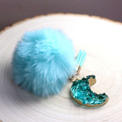 Light Aqua Blue Druzy Crystal Crescent Moon Keychain image 4