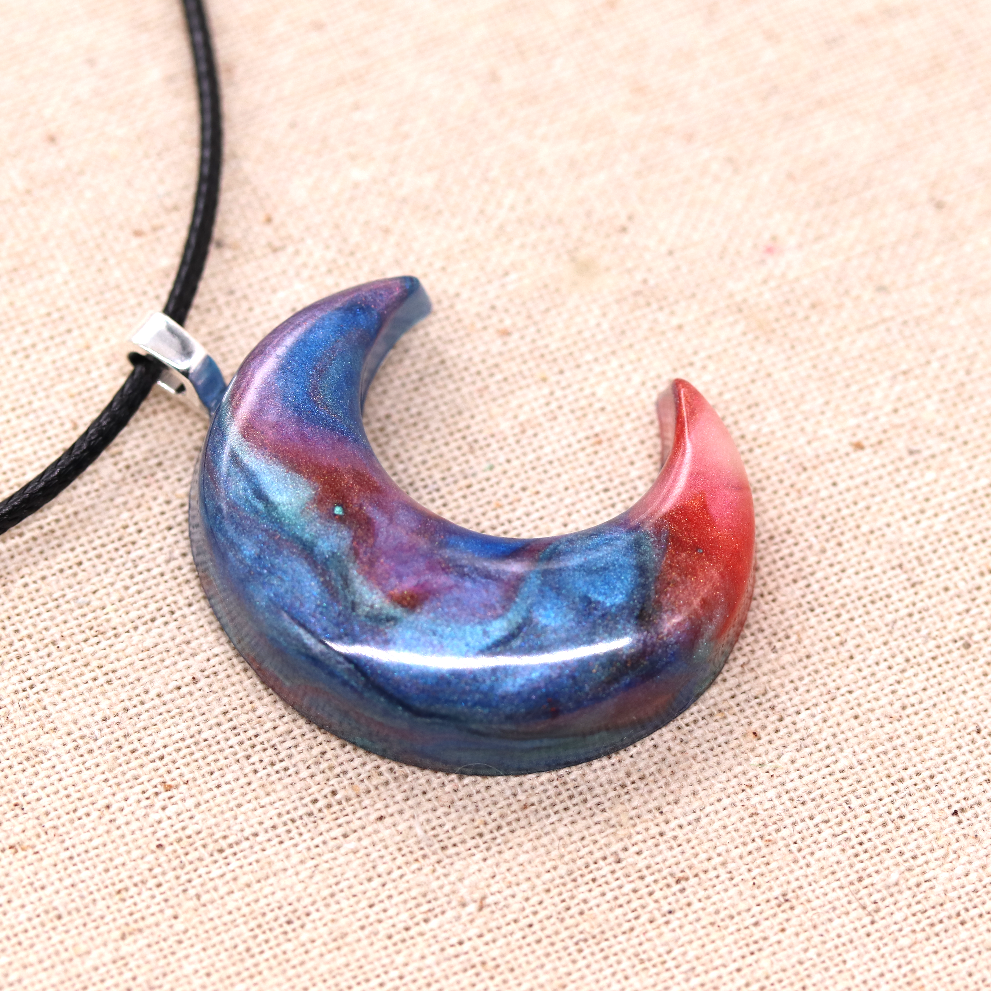 Blue + Coral Crescent Moon Pendant - Your Choice image 6