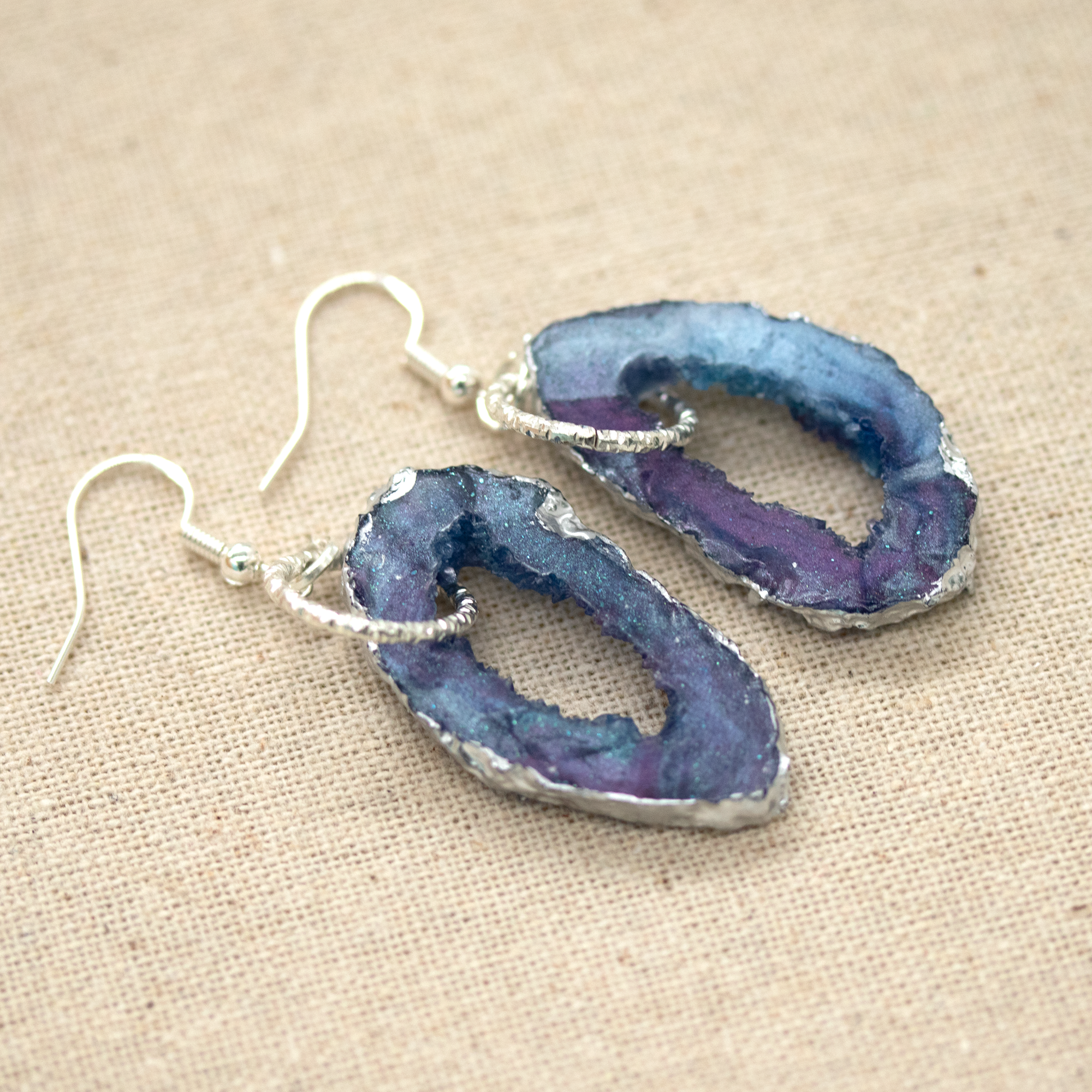 Blue + Purple Galaxy Geode Earrings image 0