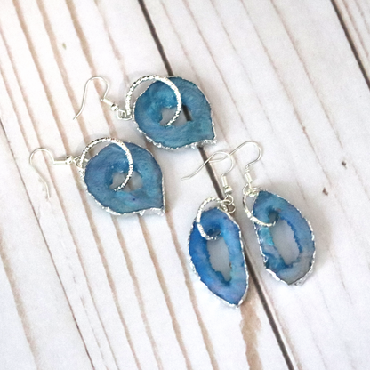 Rainbow Pearly Blue Geode Earrings Set image 2