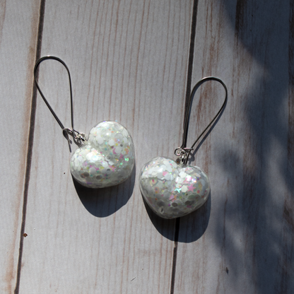 White Holographic Sparkly Heart Earrings image 0