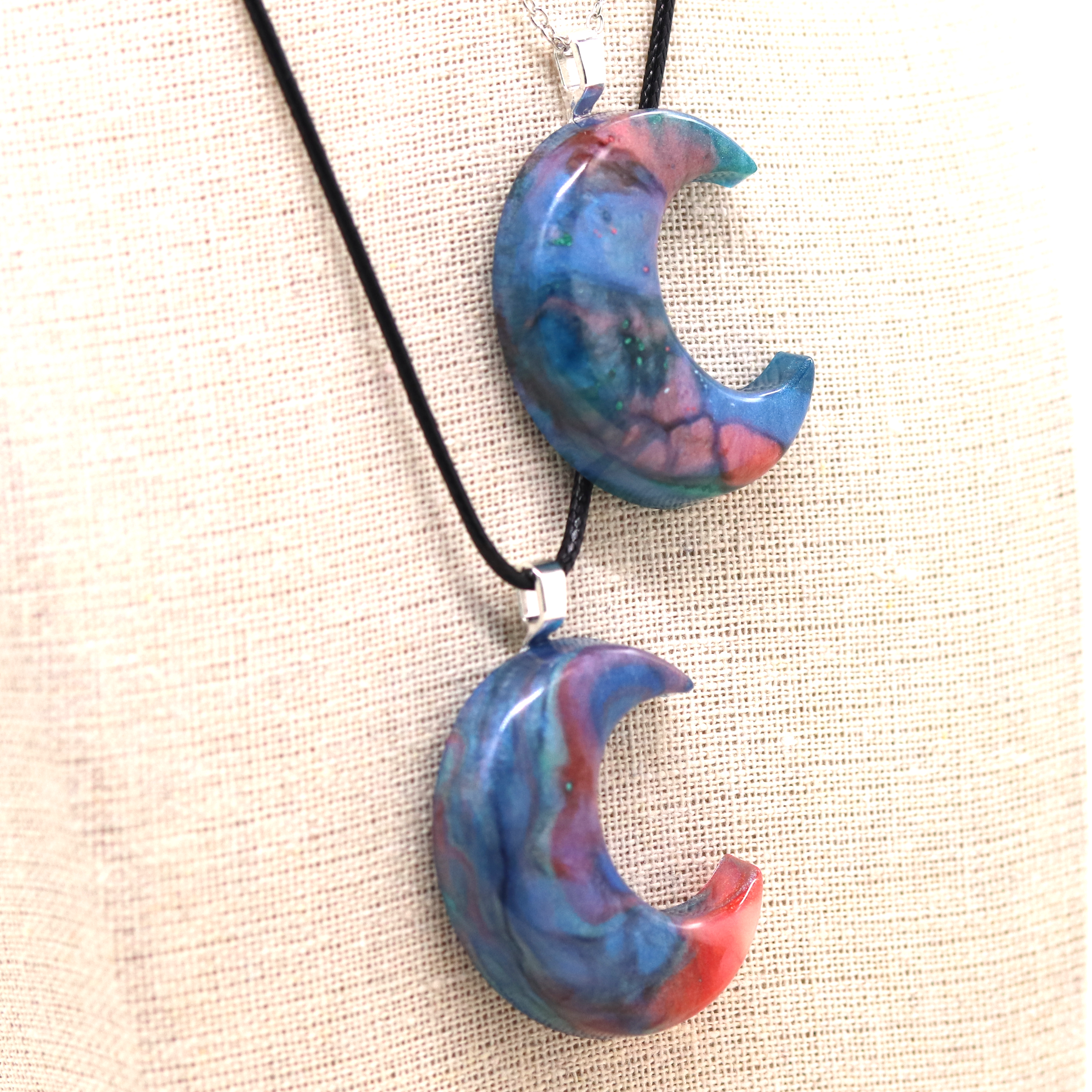 Blue + Coral Crescent Moon Pendant - Your Choice image 2