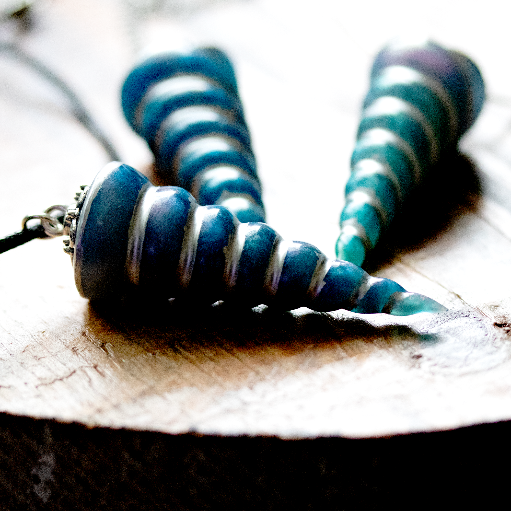 Pearly Blue Unicorn Horn Pendant image 0