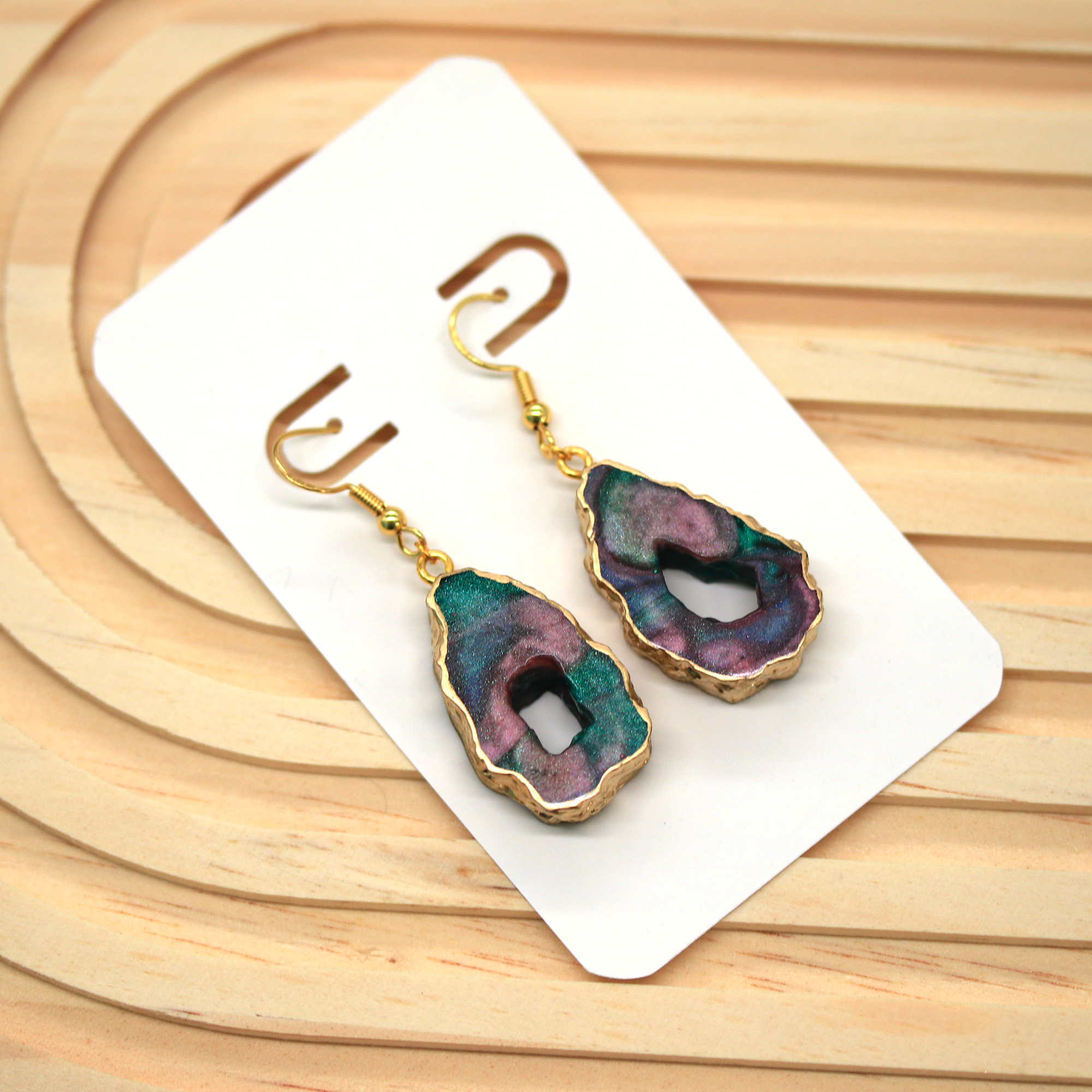 Earthy Marble Geode Agate Earrings image 4