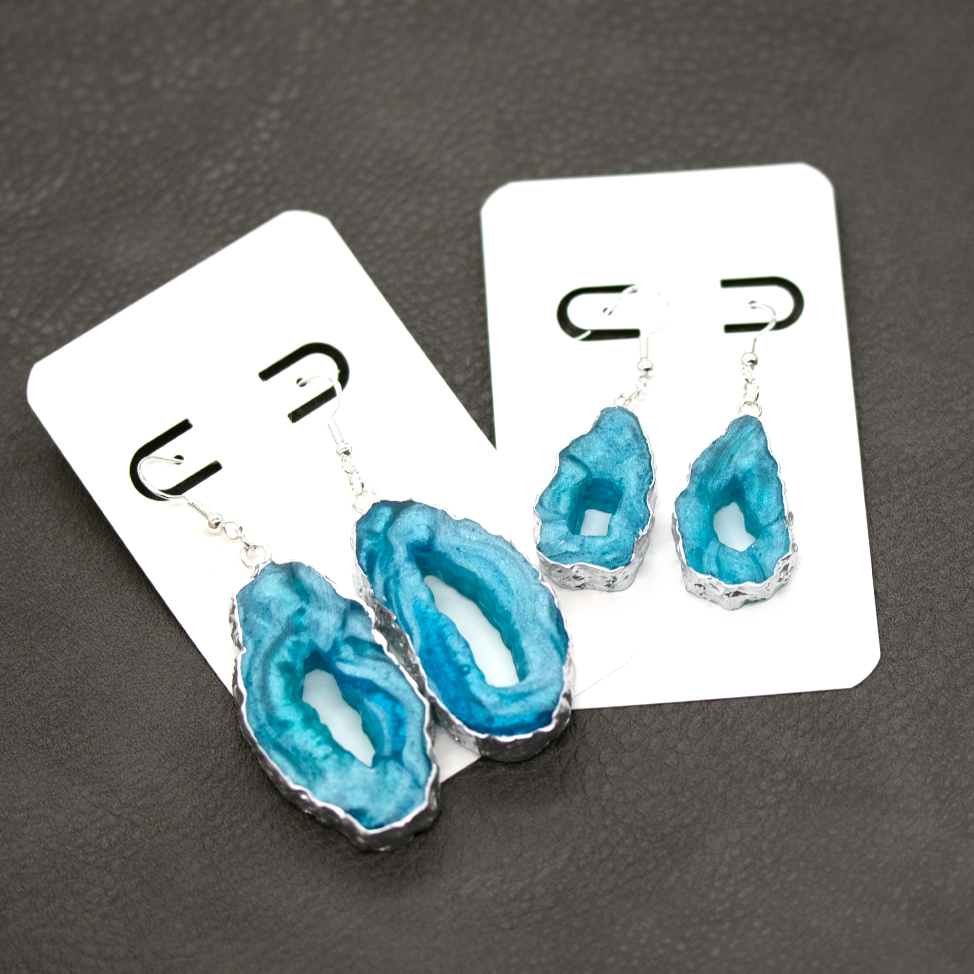 Aqua Blue Water Geode Earrings image 5