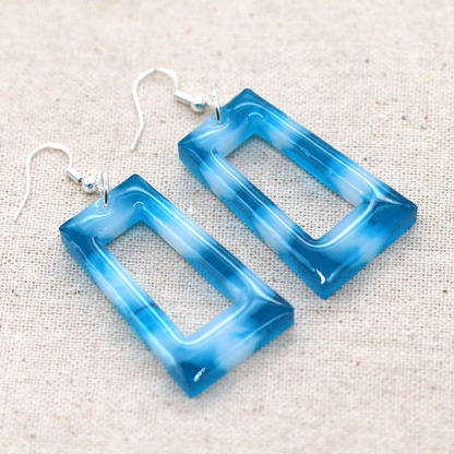 Boho Trapezoid-Shaped Blue + White Cloud Earrings image 2