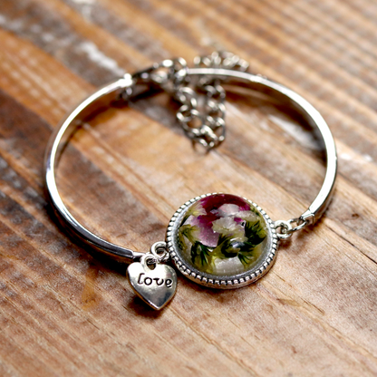 Love Botanical Flower Adjustable Silver Bracelet image 0