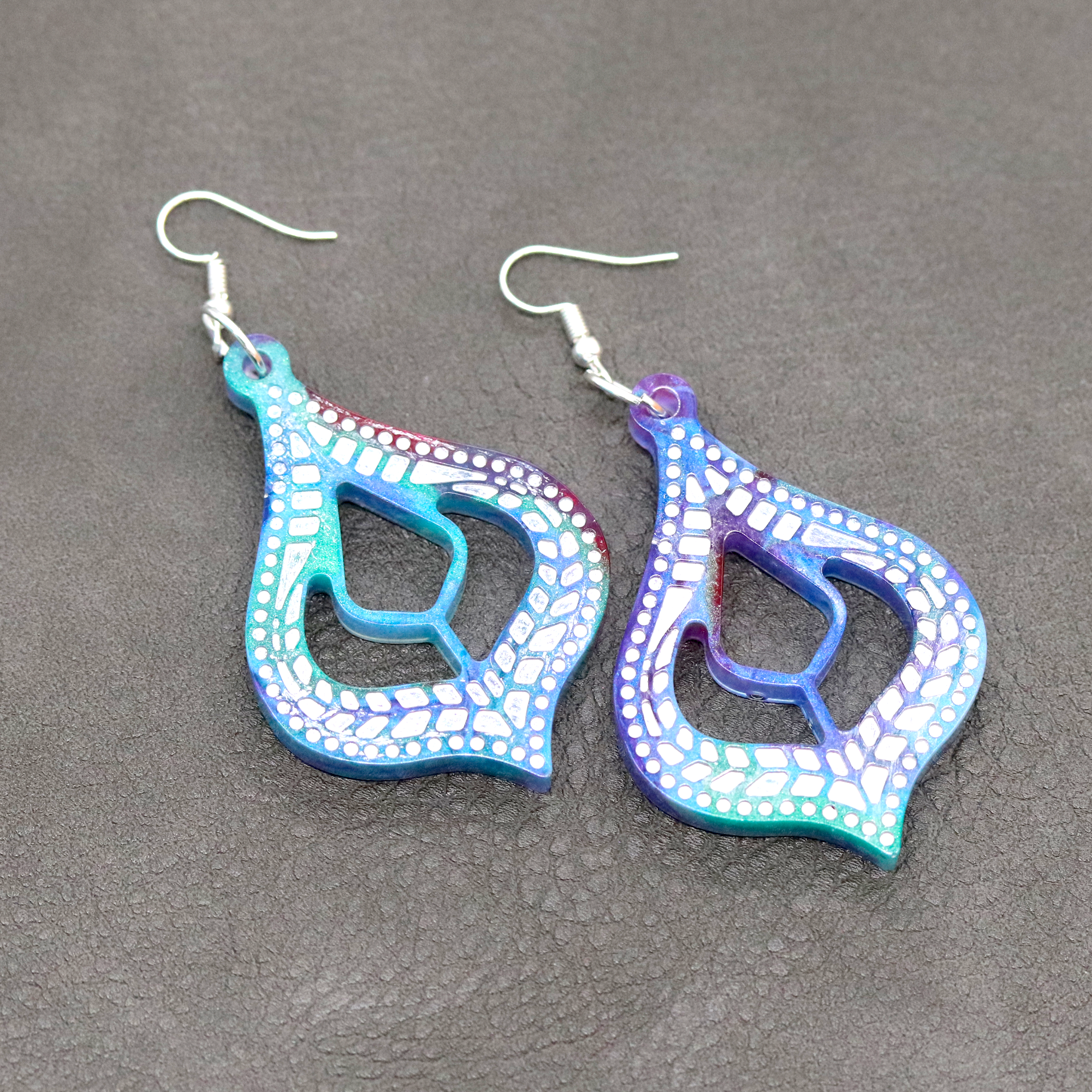 Teal + Purple Marble Moroccan-Inspired Boho Earrings image 5