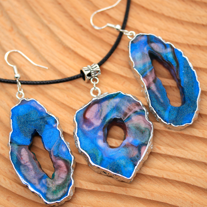 Blue + Pink Marble Geode Earrings image 1